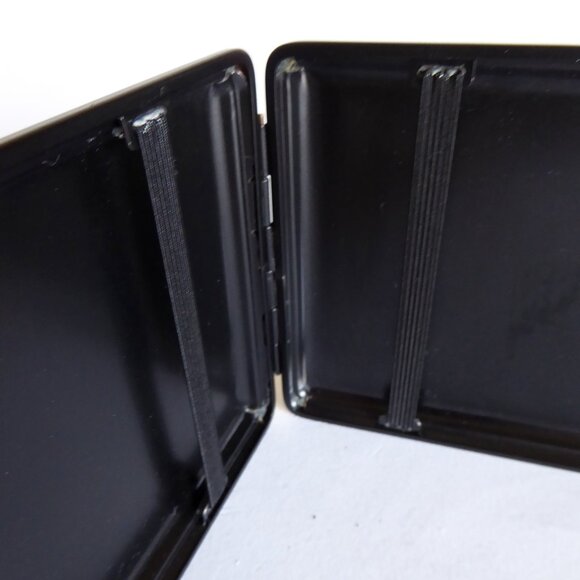 VINTAGE NEW HINGED CIGARETTE HARD CASE GERMAN LEATHER BLACK GUN METAL - Picture 3 of 9